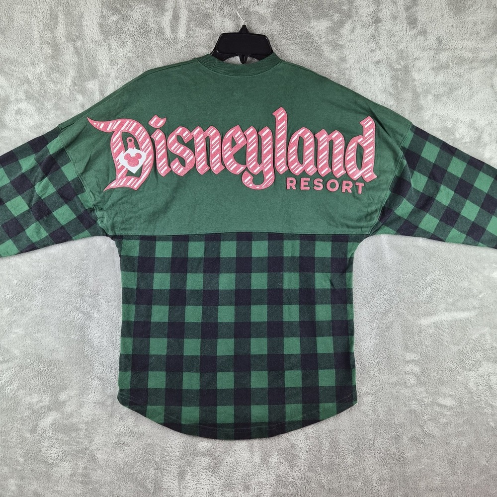 Disneyland Resort Spirit Jersey XS Green Buffalo Plaid Long Sleeve Candy Cane